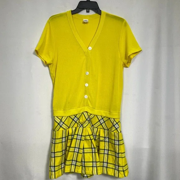 Clueless Cher Horowitz Yellow Plaid Costume Set Jacket Top Skirt Women's LARGE - Picture 7 of 16